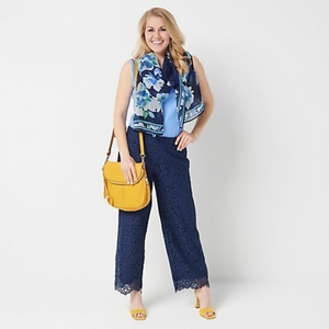 Isaac Mizrahi Live Women's Navy Wide Leg Lined Lace Pants Sz.‎ 2XT